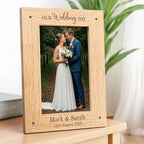Wedding Photo Frame 6x4 7x5, Personalised Wedding Gift, Our Wedding Day, Newly Married Couple, Bride and Groom, Engraved Wooden Frame