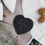 Mr & Mrs Heart Slate Coaster, Set of 2 Coasters Newlyweds Couples Wedding Day Gift, Newly Married Anniversary, Personalised Mr and Mrs Gifts