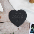Mr & Mrs Heart Slate Coaster, Set of 2 Coasters Newlyweds Couples Wedding Day Gift, Newly Married Anniversary, Personalised Mr and Mrs Gifts