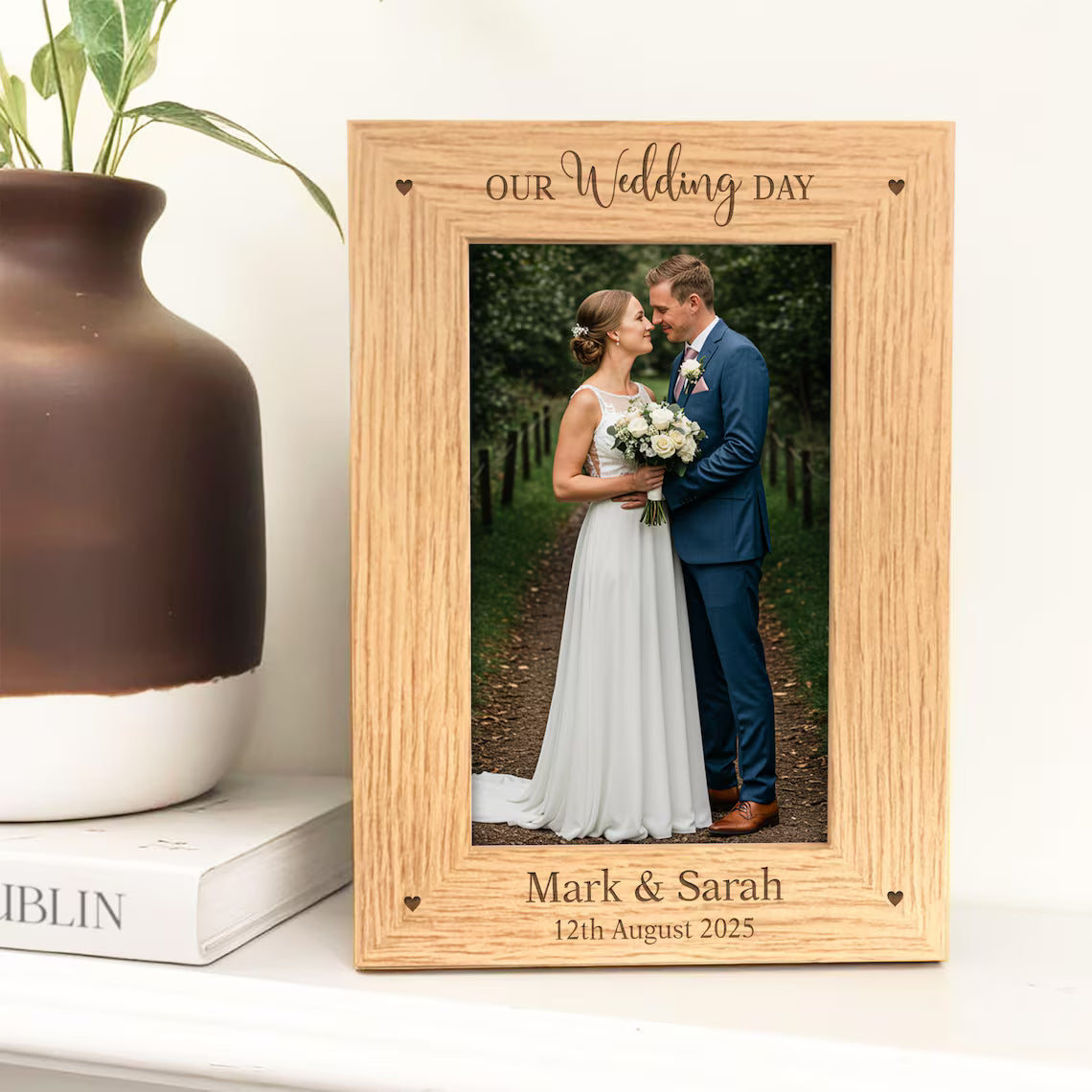 Wedding Photo Frame 6x4 7x5, Personalised Wedding Gift, Our Wedding Day, Newly Married Couple, Bride and Groom, Engraved Wooden Frame