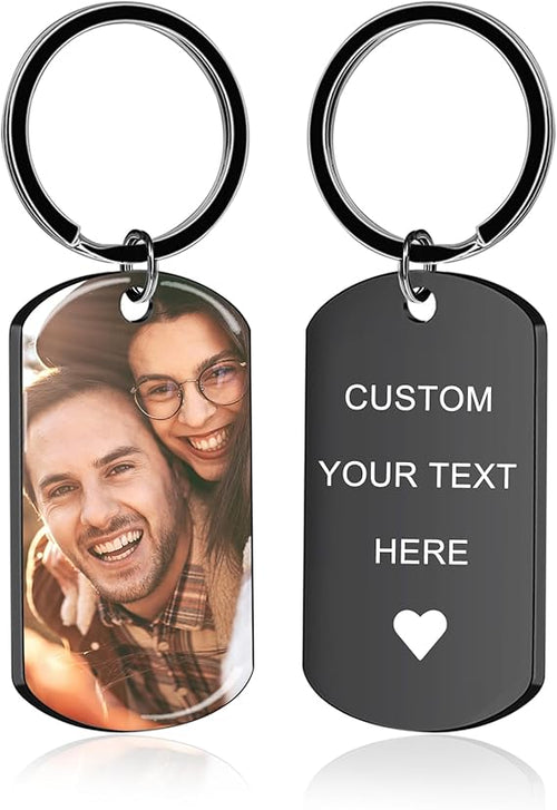 Custom Keychain with Picture - Personalized Photo LOGO Text Customized Key Chain for Boyfriend Dad Men Gifts