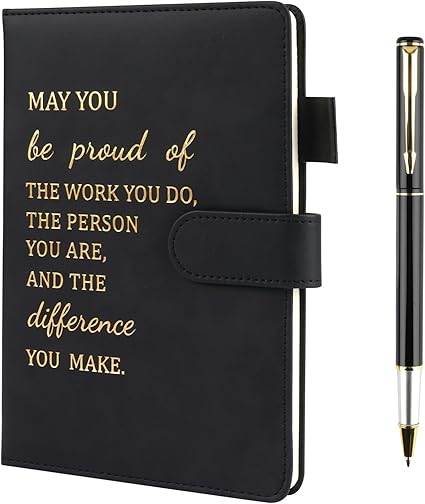 Hopton Inspirational Notebook, PU Leather Notebook and Pen Set, Employee Appreciation Gifts, New Job Gifts for Women Men Employee Volunteer Colleague Teacher(Black)