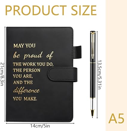Hopton Inspirational Notebook, PU Leather Notebook and Pen Set, Employee Appreciation Gifts, New Job Gifts for Women Men Employee Volunteer Colleague Teacher(Black)