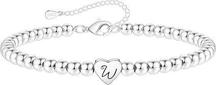 S925 Silver Bead Bracelet for Women Adjustable Heart Initial Letter Bracelet Birthday Jewellery Gift
