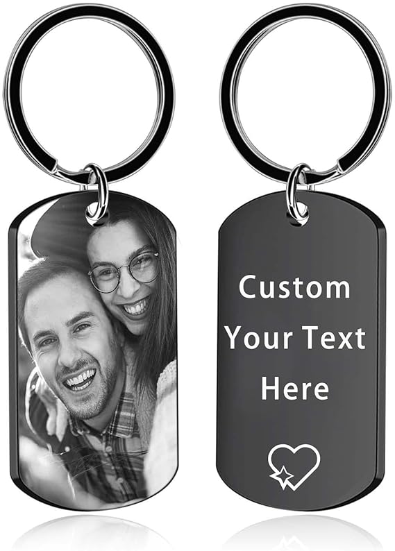 Custom Keychain with Picture - Personalized Photo LOGO Text Customized Key Chain for Boyfriend Dad Men Gifts