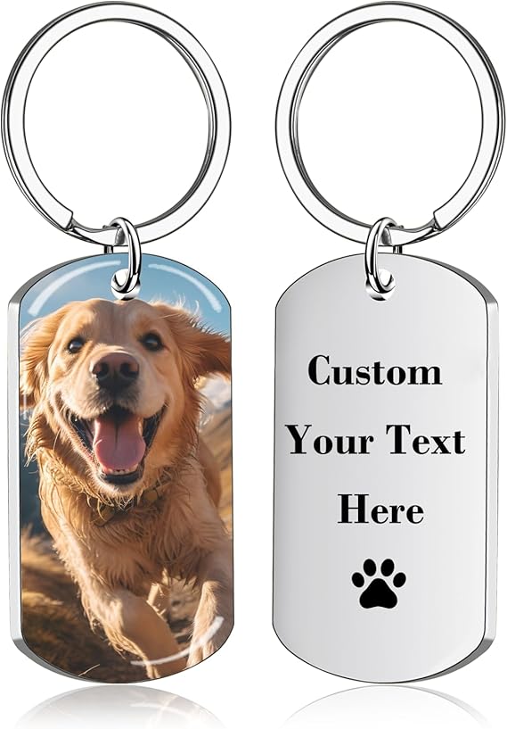 Custom Keychain with Picture - Personalized Photo LOGO Text Customized Key Chain for Boyfriend Dad Men Gifts