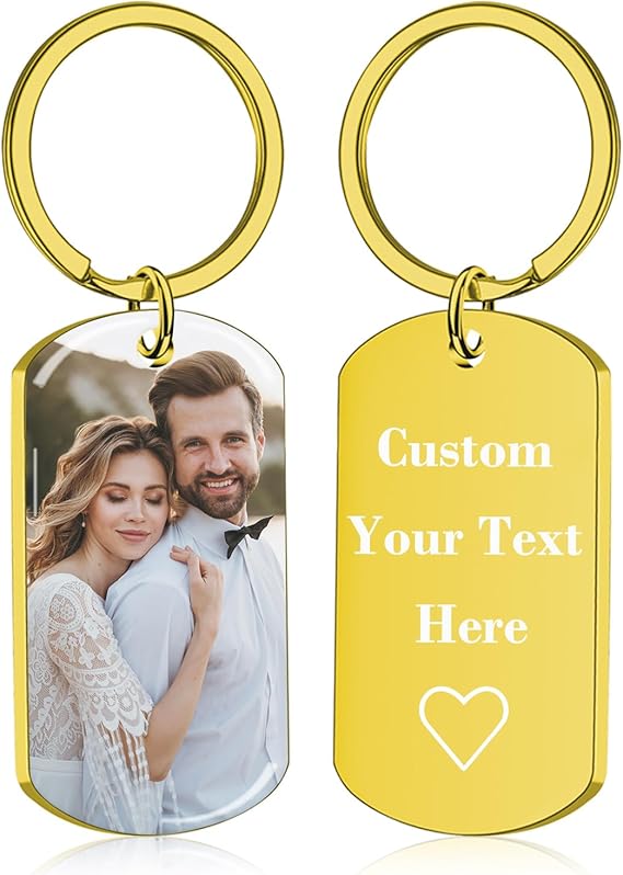 Custom Keychain with Picture - Personalized Photo LOGO Text Customized Key Chain for Boyfriend Dad Men Gifts