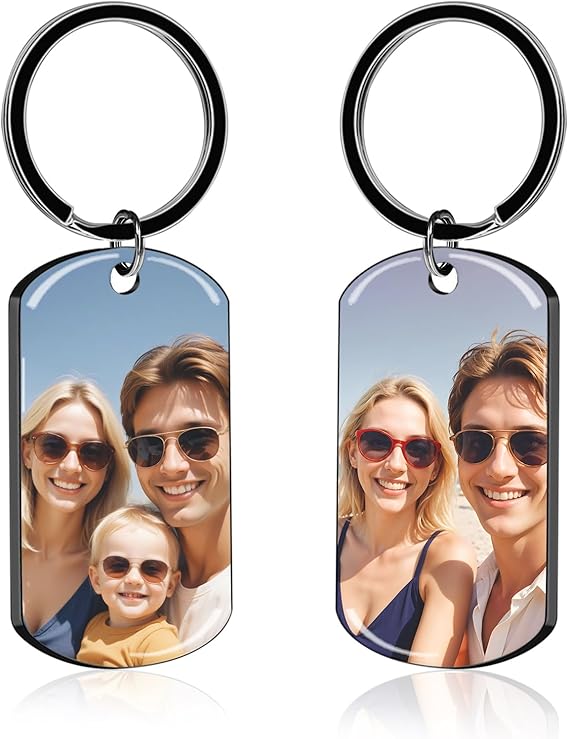 Custom Keychain with Picture - Personalized Photo LOGO Text Customized Key Chain for Boyfriend Dad Men Gifts