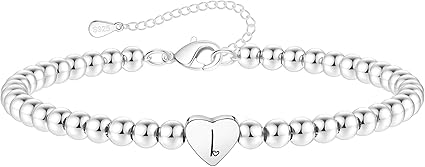 S925 Silver Bead Bracelet for Women Adjustable Heart Initial Letter Bracelet Birthday Jewellery Gift