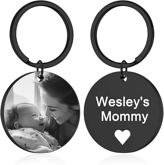 Custom Keychain with Picture - Personalized Photo LOGO Text Customized Key Chain for Boyfriend Dad Men Gifts