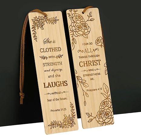 2 Pcs Bible Bookmark Bamboo Bookmarks for Men, Inspirational Christian Religious Gifts for Men Book Marks for Reading Men (Wolf and Lion)