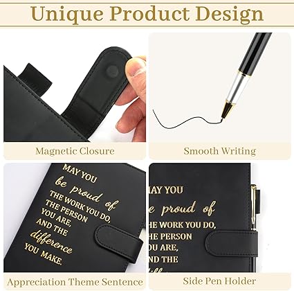 Hopton Inspirational Notebook, PU Leather Notebook and Pen Set, Employee Appreciation Gifts, New Job Gifts for Women Men Employee Volunteer Colleague Teacher(Black)