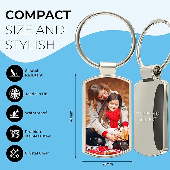 Personalised Photo Keyring Double Sided w/ Picture & Text – Customised Keyring Personalised w/ Photo and Engraved Message – Gift for Mum, Nanny, Grandma, Sister – Mothers Day Gifts & Father’s Day