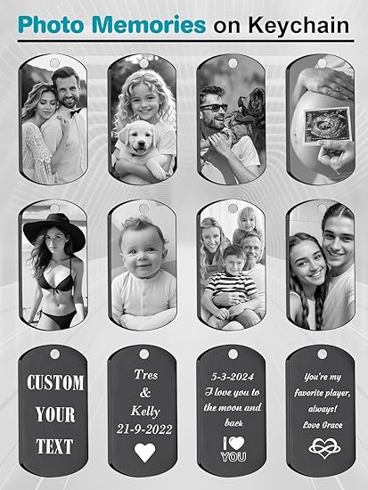 Custom Keychain with Picture - Personalized Photo LOGO Text Customized Key Chain for Boyfriend Dad Men Gifts