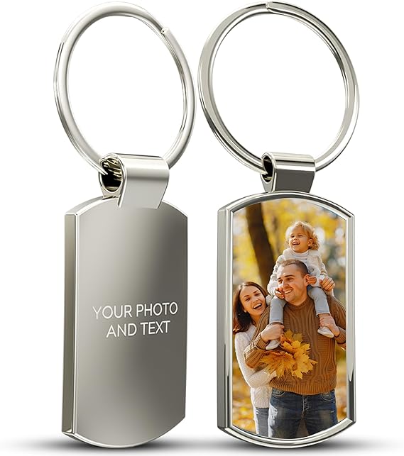 Personalised Photo Keyring Double Sided w/ Picture & Text – Customised Keyring Personalised w/ Photo and Engraved Message – Gift for Mum, Nanny, Grandma, Sister – Mothers Day Gifts & Father’s Day