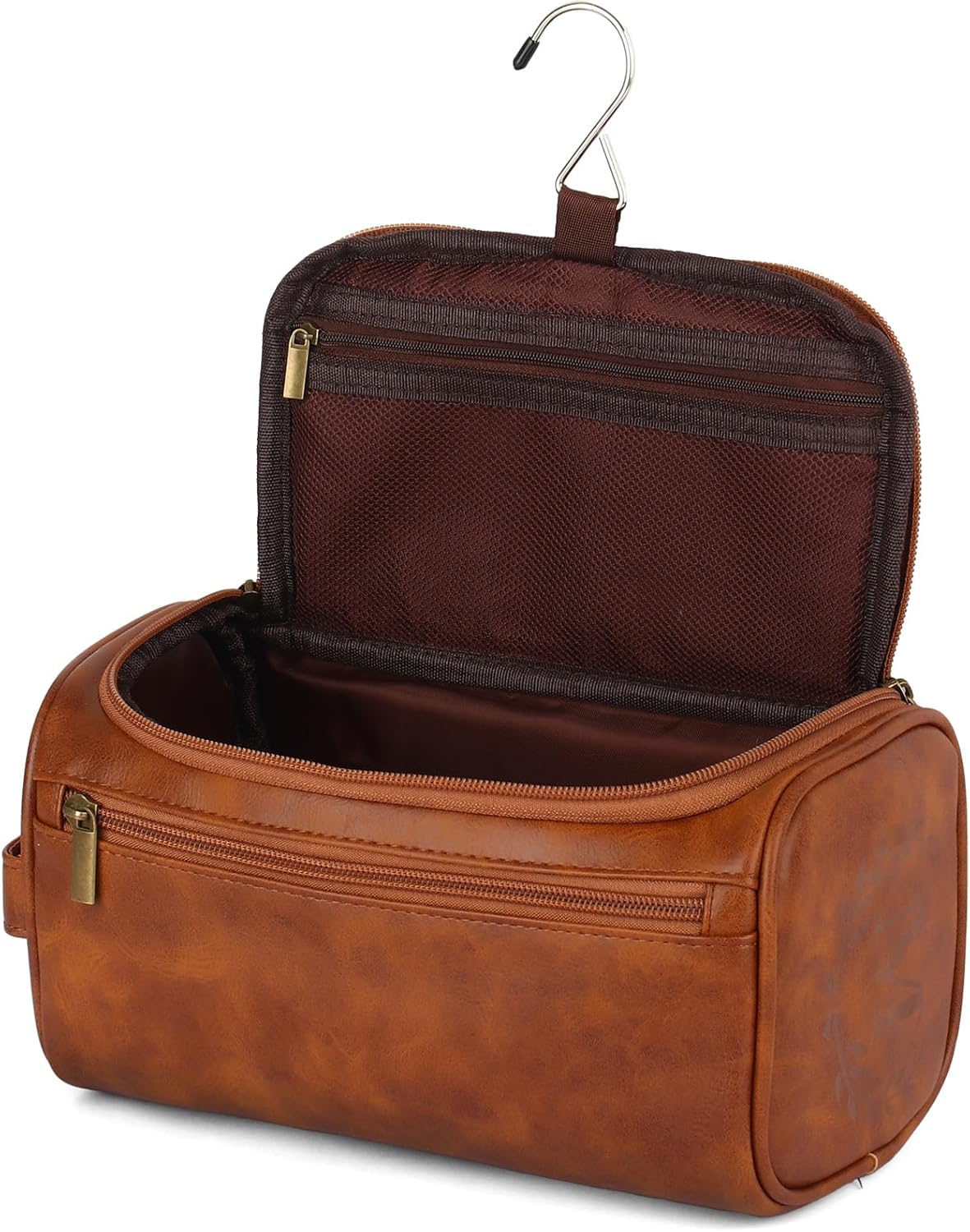 Mens Toiletry Bags,Personalised Gifts for Men,Personalised PU Leather Mens Wash Bag with Initial Hanging Toiletry Bag Xmas Birthday Gifts (Initial-A, Light Brown)