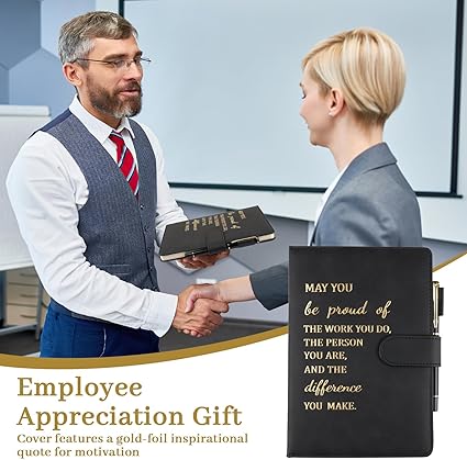 Hopton Inspirational Notebook, PU Leather Notebook and Pen Set, Employee Appreciation Gifts, New Job Gifts for Women Men Employee Volunteer Colleague Teacher(Black)