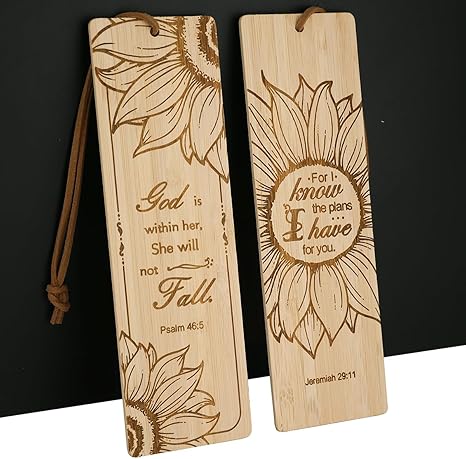 2 Pcs Bible Bookmark Bamboo Bookmarks for Men, Inspirational Christian Religious Gifts for Men Book Marks for Reading Men (Wolf and Lion)