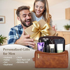 Mens Toiletry Bags,Personalised Gifts for Men,Personalised PU Leather Mens Wash Bag with Initial Hanging Toiletry Bag Xmas Birthday Gifts (Initial-A, Light Brown)