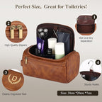 Mens Toiletry Bags,Personalised Gifts for Men,Personalised PU Leather Mens Wash Bag with Initial Hanging Toiletry Bag Xmas Birthday Gifts (Initial-A, Light Brown)