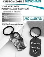 Custom Keychain with Picture - Personalized Photo LOGO Text Customized Key Chain for Boyfriend Dad Men Gifts