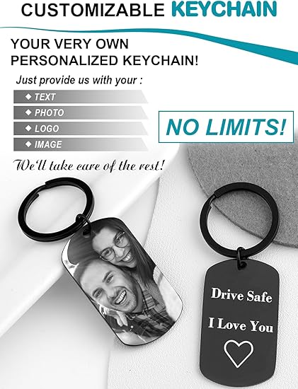 Custom Keychain with Picture - Personalized Photo LOGO Text Customized Key Chain for Boyfriend Dad Men Gifts