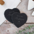 Mr & Mrs Heart Slate Coaster, Set of 2 Coasters Newlyweds Couples Wedding Day Gift, Newly Married Anniversary, Personalised Mr and Mrs Gifts