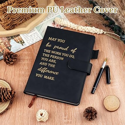 Hopton Inspirational Notebook, PU Leather Notebook and Pen Set, Employee Appreciation Gifts, New Job Gifts for Women Men Employee Volunteer Colleague Teacher(Black)