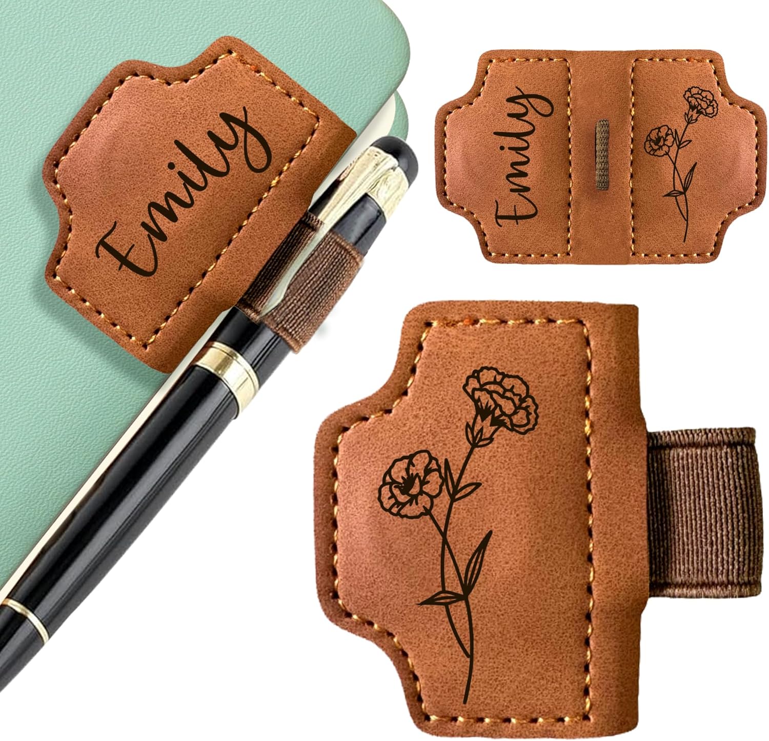 Personalised Bookmark Engraved Leather Book Mark Gifts with Birth Month Flower for Women Men Teacher Custom Bookmark Book Marks Bookmarks Gifts for Graduation Birthday Christmas (Brown)