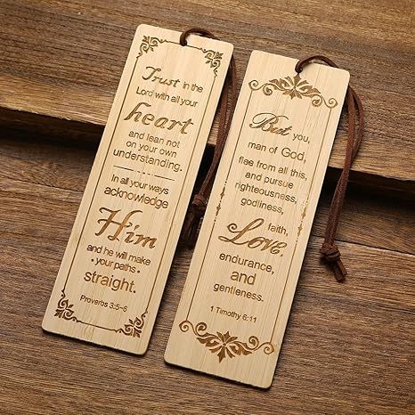 2 Pcs Bible Bookmark Bamboo Bookmarks for Men, Inspirational Christian Religious Gifts for Men Book Marks for Reading Men (Wolf and Lion)