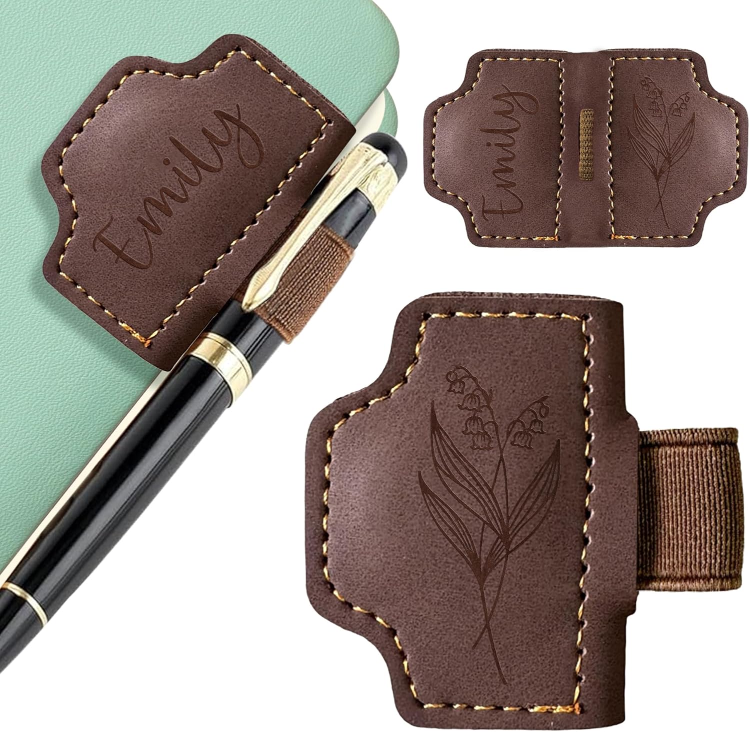 Personalised Bookmark Engraved Leather Book Mark Gifts with Birth Month Flower for Women Men Teacher Custom Bookmark Book Marks Bookmarks Gifts for Graduation Birthday Christmas (Brown)