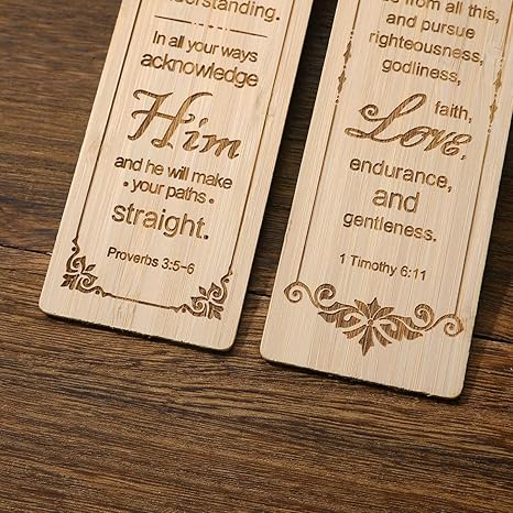 2 Pcs Bible Bookmark Bamboo Bookmarks for Men, Inspirational Christian Religious Gifts for Men Book Marks for Reading Men (Wolf and Lion)