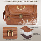 Mens Toiletry Bags,Personalised Gifts for Men,Personalised PU Leather Mens Wash Bag with Initial Hanging Toiletry Bag Xmas Birthday Gifts (Initial-A, Light Brown)