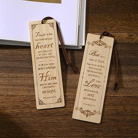 2 Pcs Bible Bookmark Bamboo Bookmarks for Men, Inspirational Christian Religious Gifts for Men Book Marks for Reading Men (Wolf and Lion)