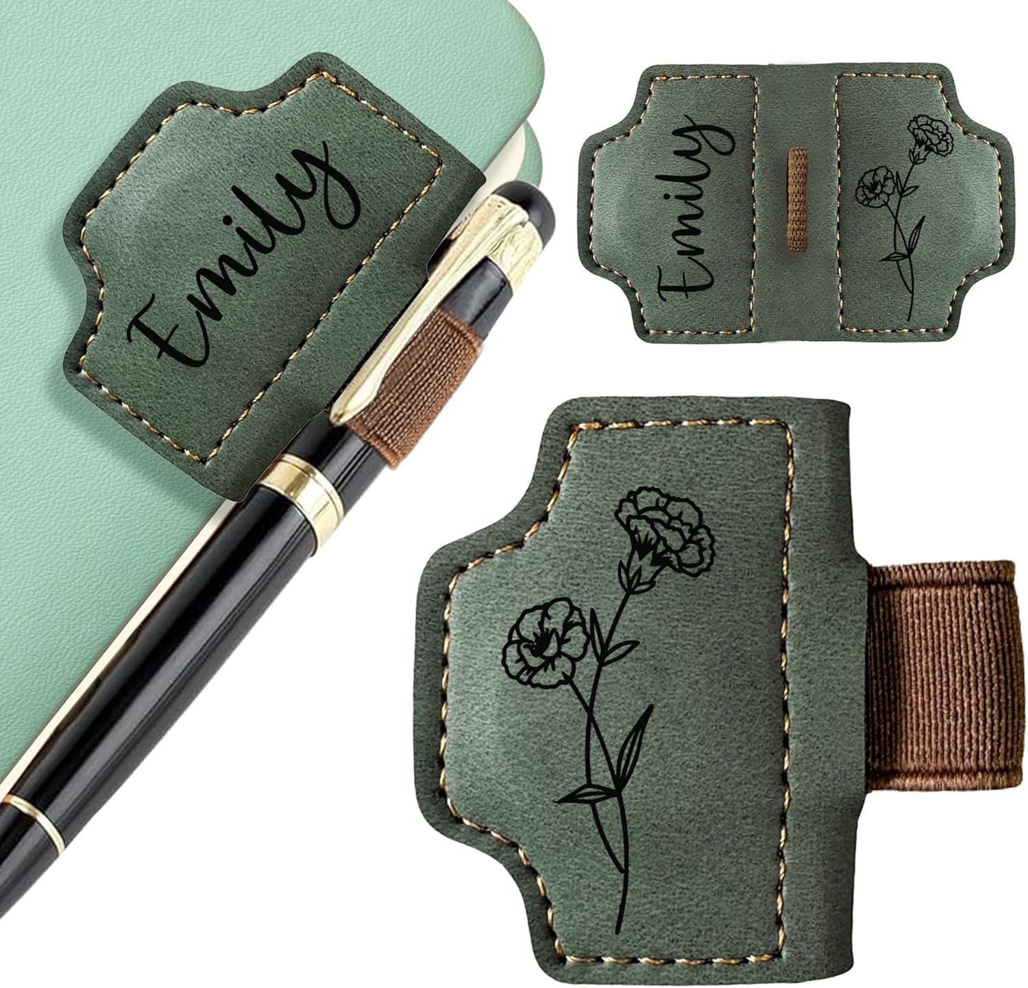 Personalised Bookmark Engraved Leather Book Mark Gifts with Birth Month Flower for Women Men Teacher Custom Bookmark Book Marks Bookmarks Gifts for Graduation Birthday Christmas (Brown)