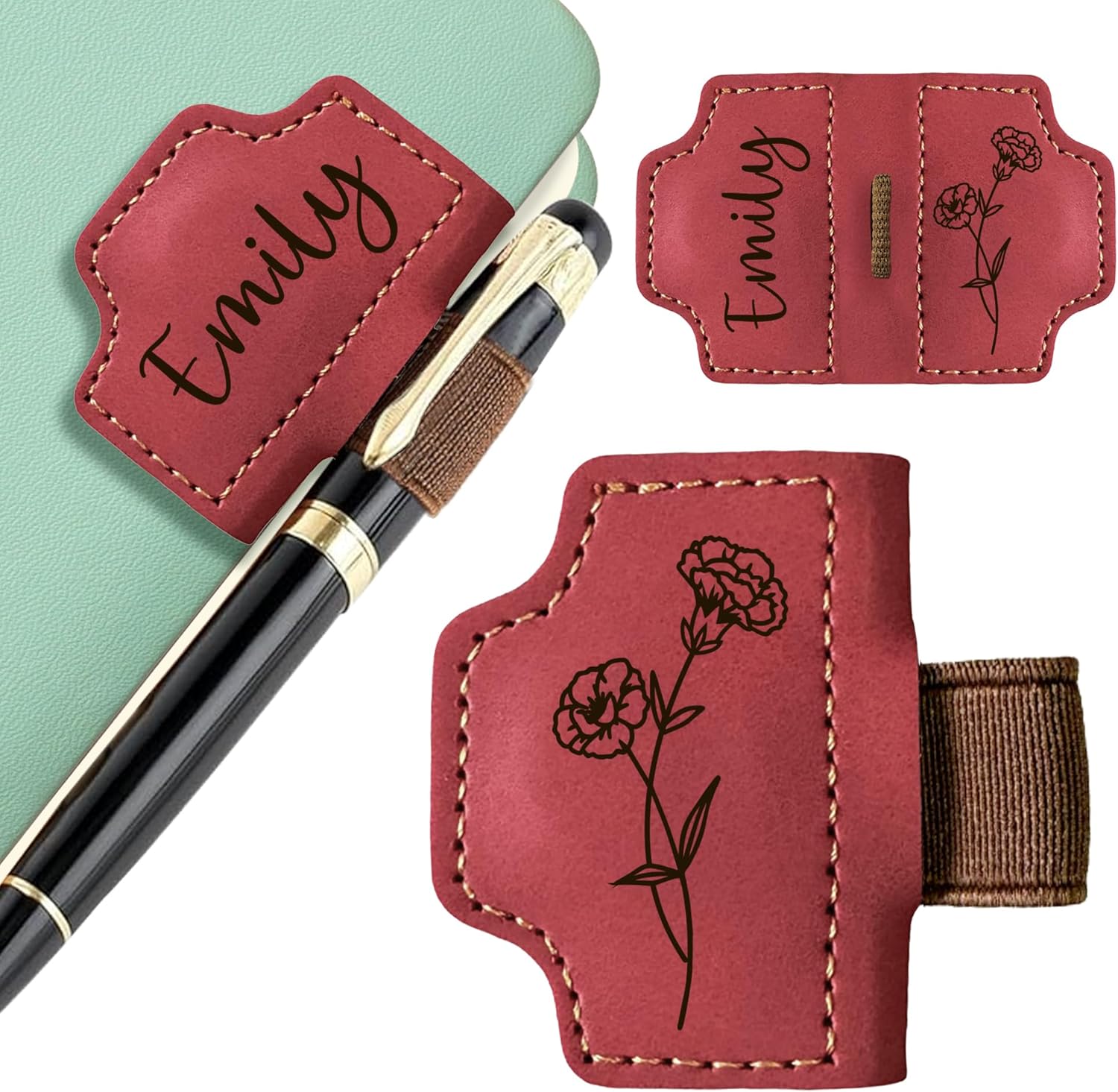 Personalised Bookmark Engraved Leather Book Mark Gifts with Birth Month Flower for Women Men Teacher Custom Bookmark Book Marks Bookmarks Gifts for Graduation Birthday Christmas (Brown)