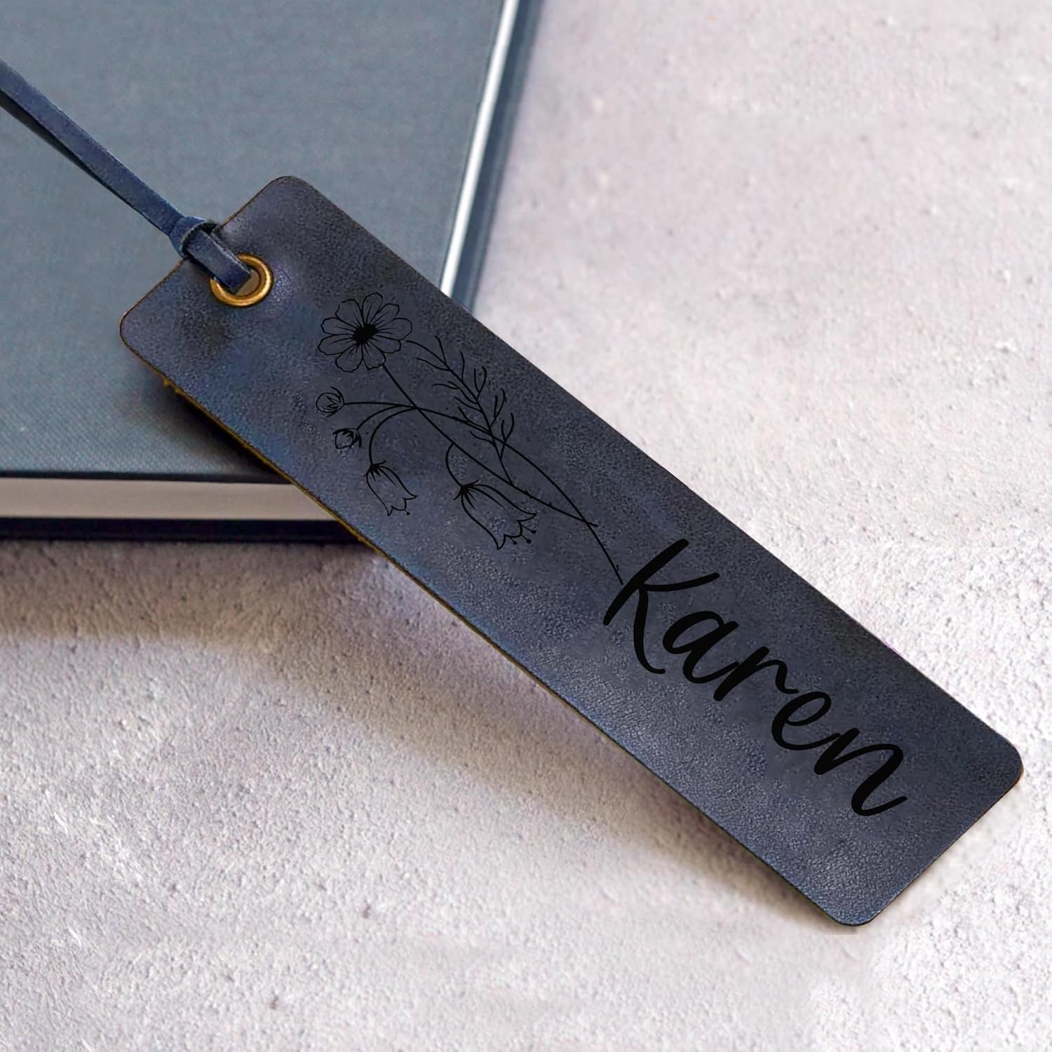 Personalised Bookmark Engraved Leather Book Mark Gifts with Birth Month Flower for Women Men Teacher Custom Bookmark Book Marks Bookmarks Gifts for Graduation Birthday Christmas (Brown)