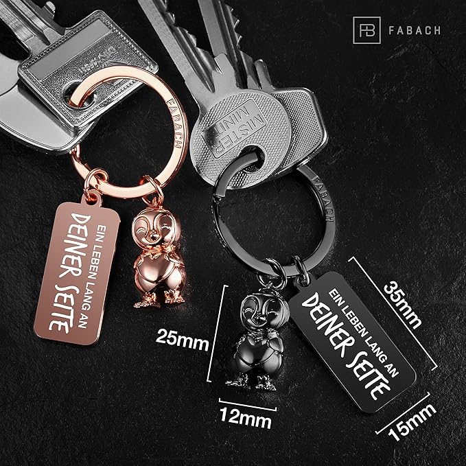 FABACH Schlüsselanhänger für Paare - 2 Pinguine Frosty mit Herz - Glücksbringer Freundin - Partner Liebe Schlüsselanhänger Jahrestag Geschenke Valentinstag, Schwarz & Roségold