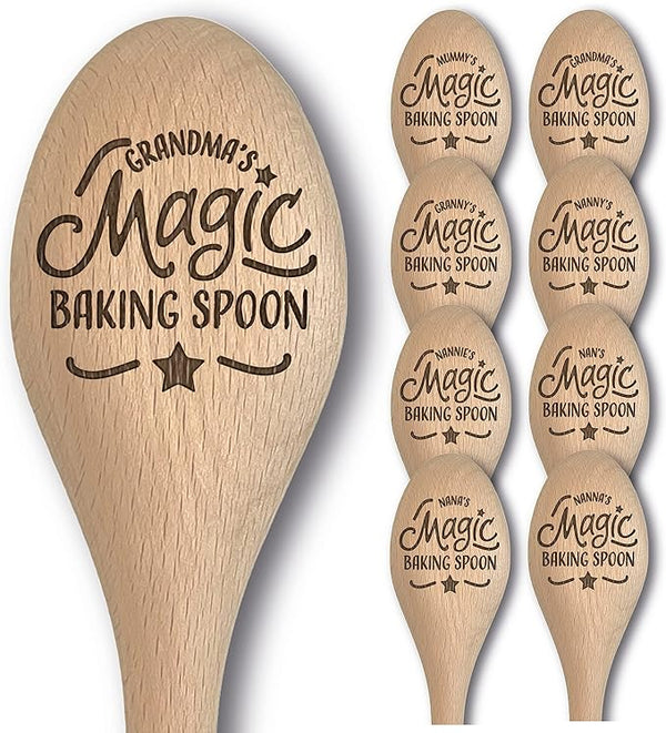Engraved Magic Baking Spoon Gift - Multiple Options Available - Mother's Day, Birthday, Christmas - From Son, Daughter, Grandchild for Mummy, Grandma, Granny, Nan, Nana, Nanna, Nanny, Nannie (Grandma)
